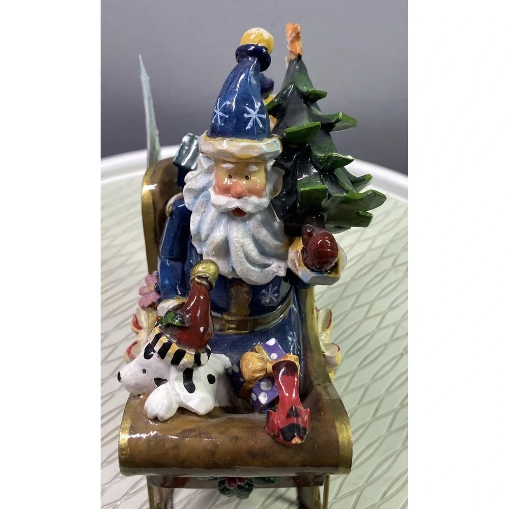 Santa's Red Sleigh Figurine‎ W/Wings-Dog/Cardinal/Presents/Christmas Tree EUC